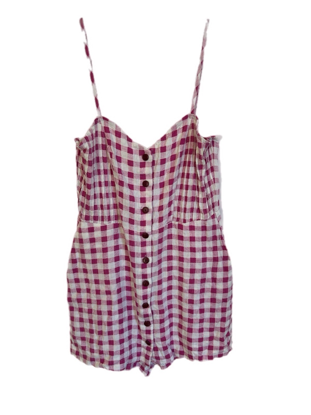 Zara Women’s Pink Gingham Button-Front Romper